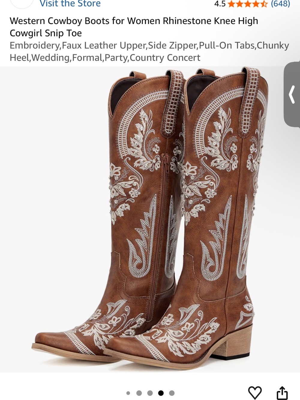 Brown Embroidered Western Knee-High Boots - Brand